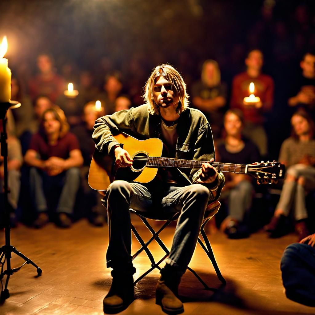 Kurt Cobain Portrait in Candlelit Concert