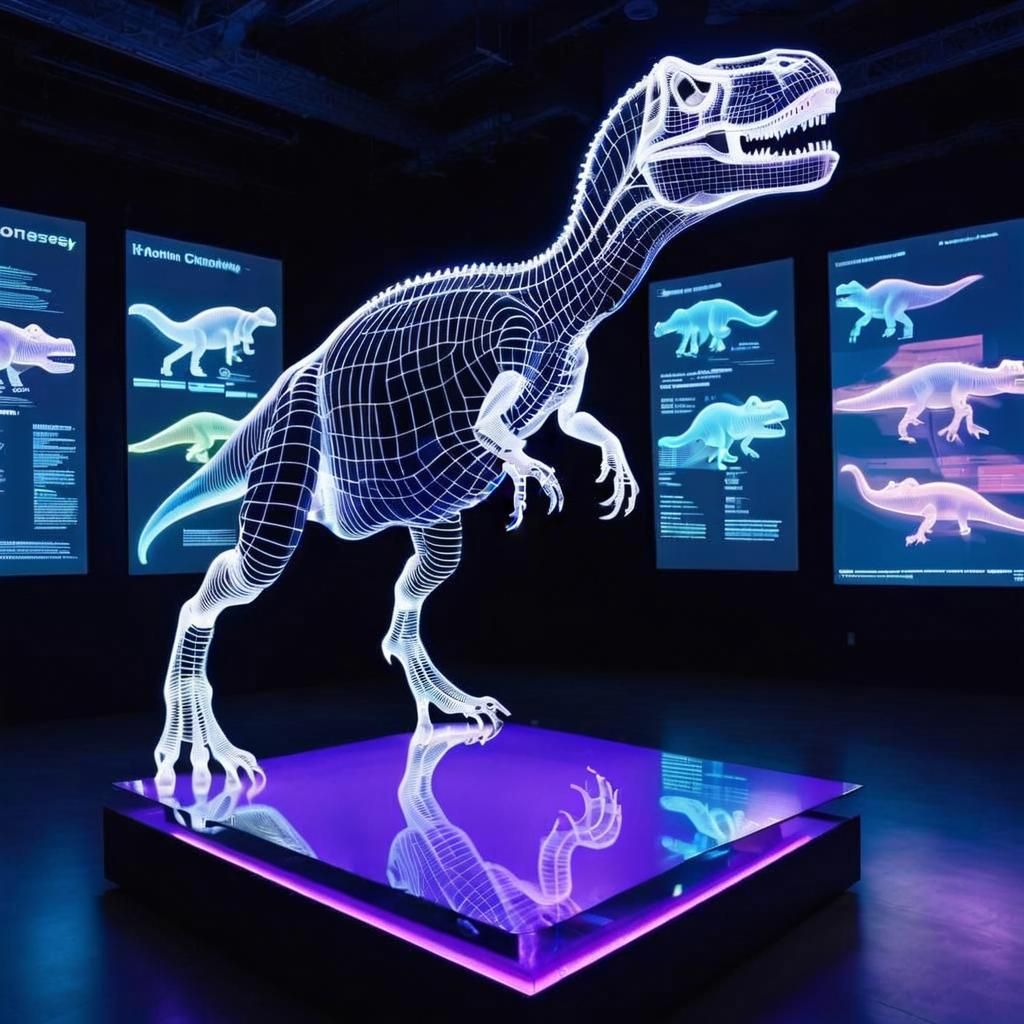 Holographic Neon T-Rex X-Ray in Vaporwave Style