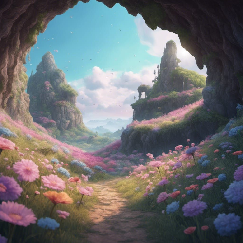 Creepy Kawaii Cave Landscape with Pastel Colors