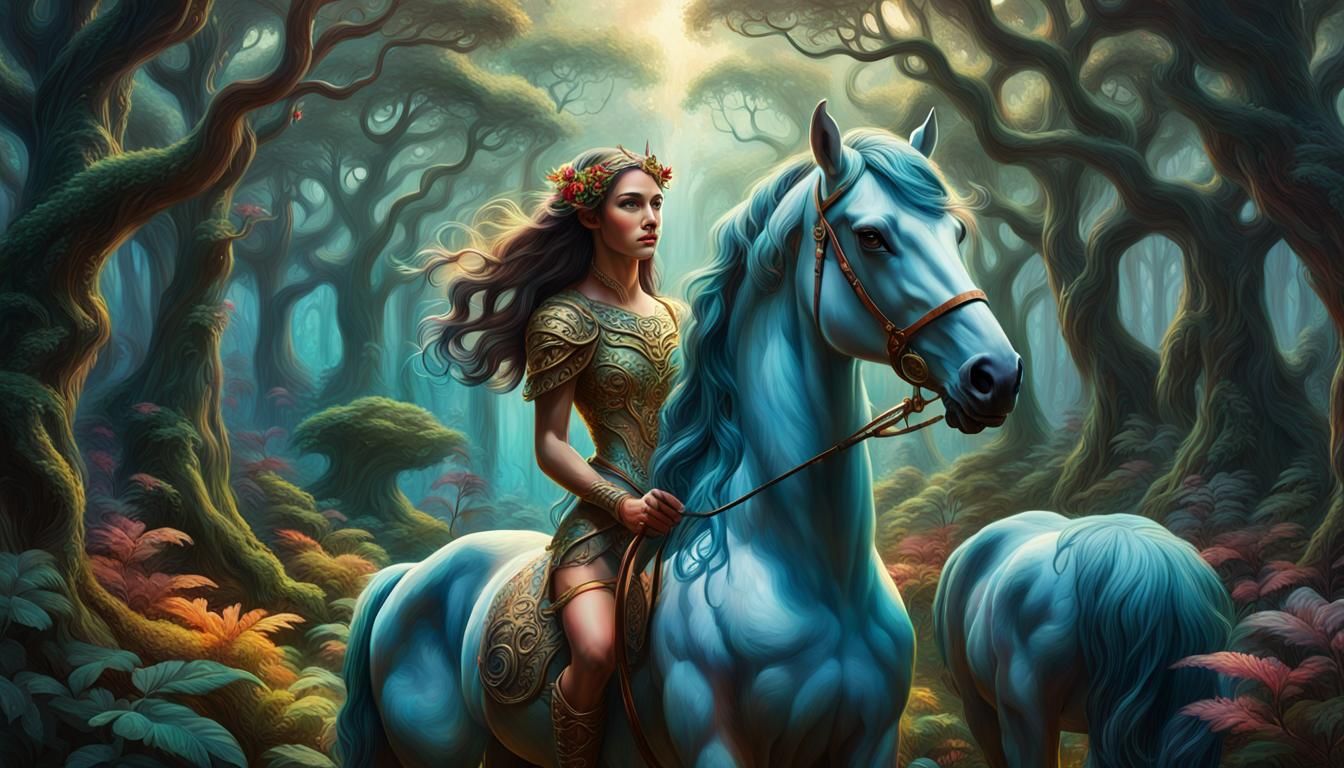 Hyper detailed Centaur maiden in the forbidden forest. HD 64...
