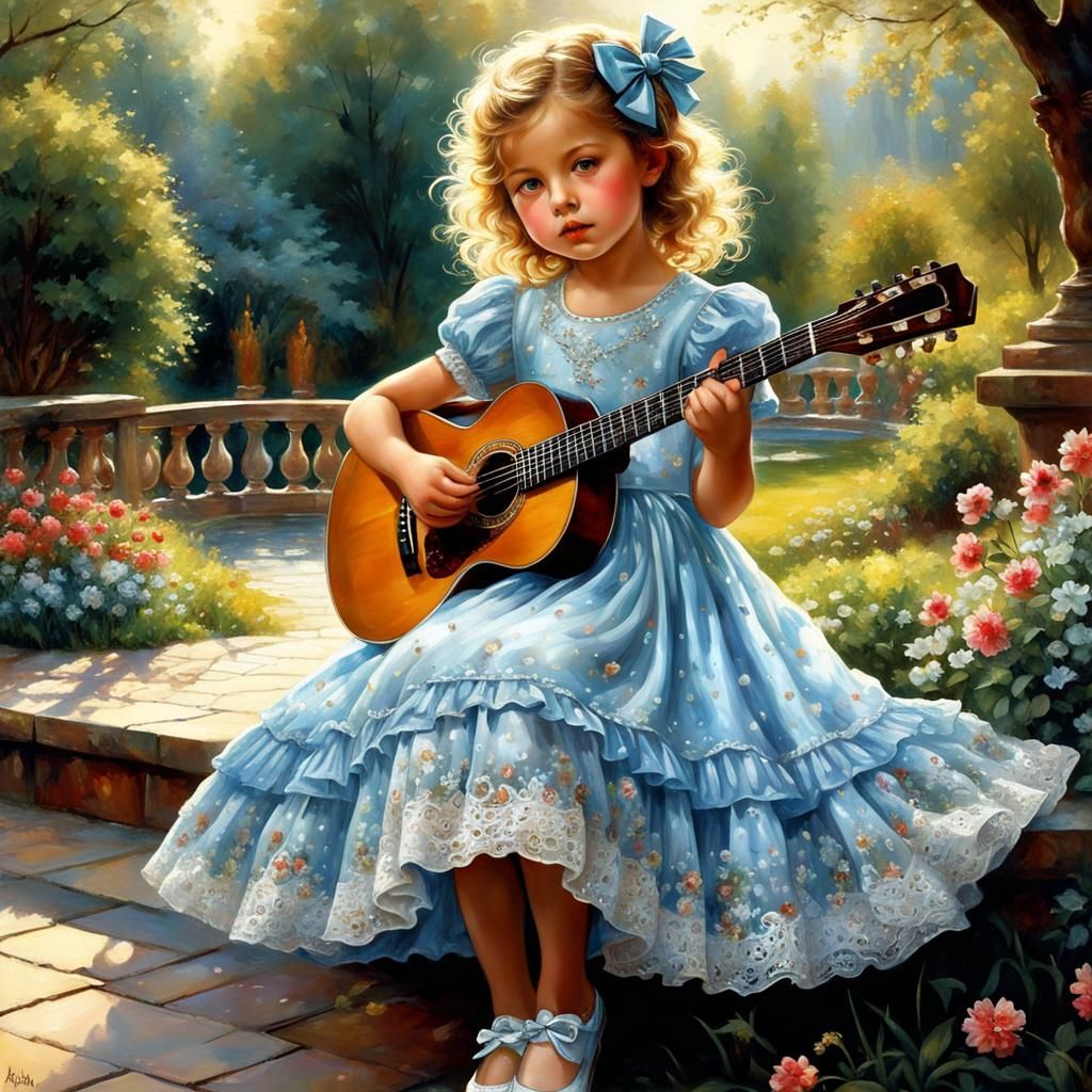 Chibi Musician in Spring Garden, Detailed 3D Render