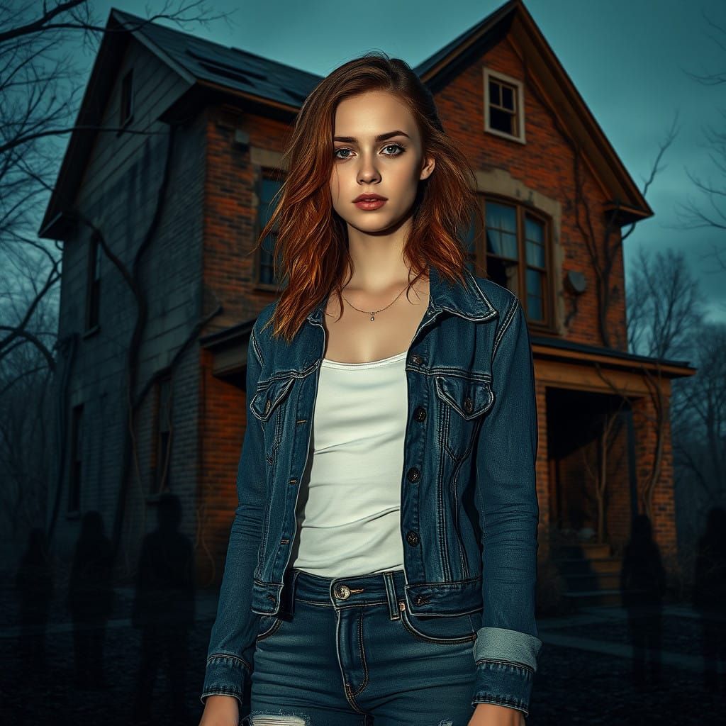 Surreal Portrait of a Young Woman Before a Haunted Abandoned...