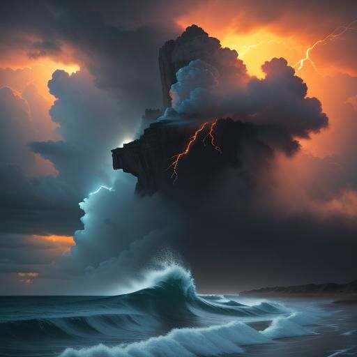 Person Praying on Stormy Beach: Hyperrealistic Digital Art