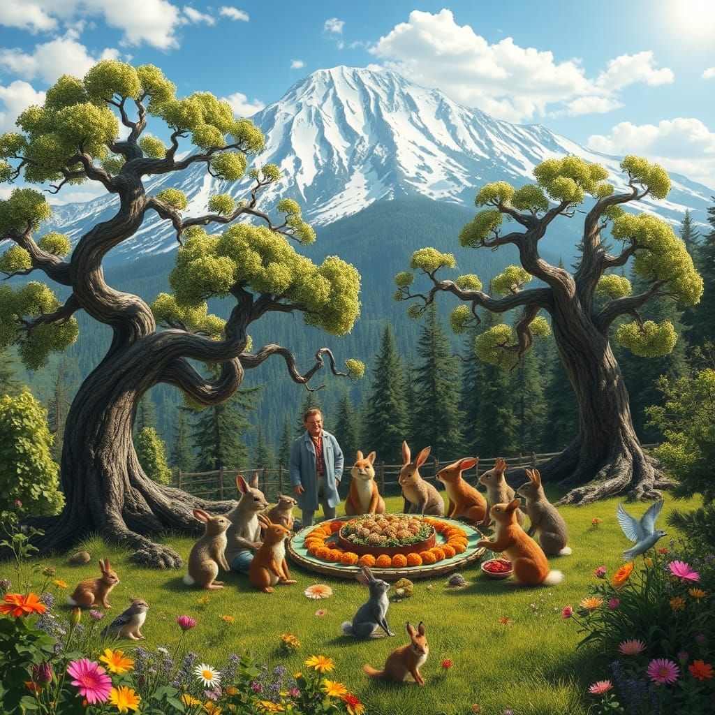 Whimsical Forest Falafel Feast, Hyperrealistic Digital Art