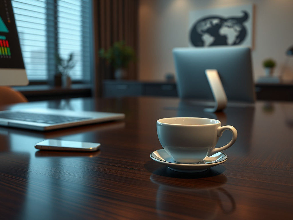 Coffee Cup and Computer in Hyperrealistic Style