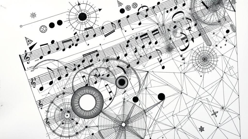 Surreal Graphic Score with Occult Symbols in Fluxus Style