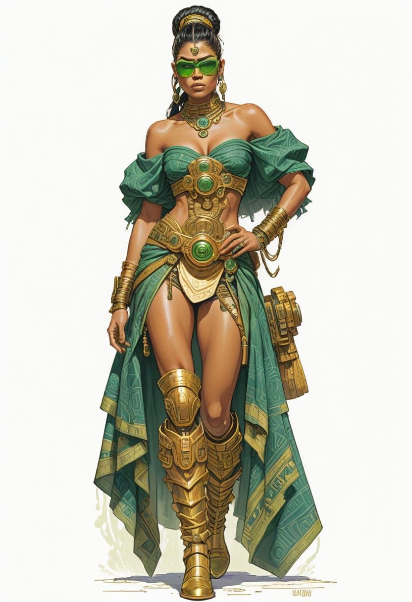 Futuristic Mayan Woman in Elegant Sci-Fi Attire
