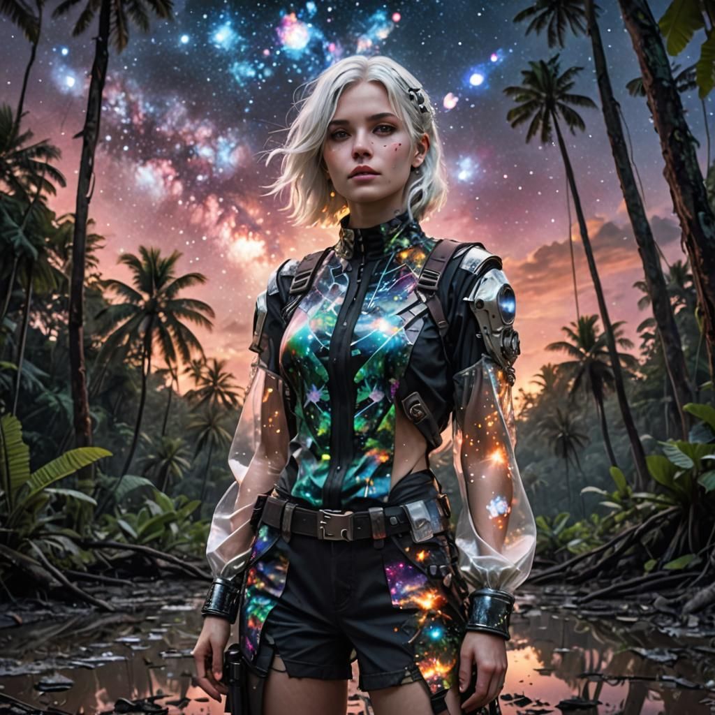 Gunslinger Girl on Galaxy Beach in Post-Apocalyptic Style