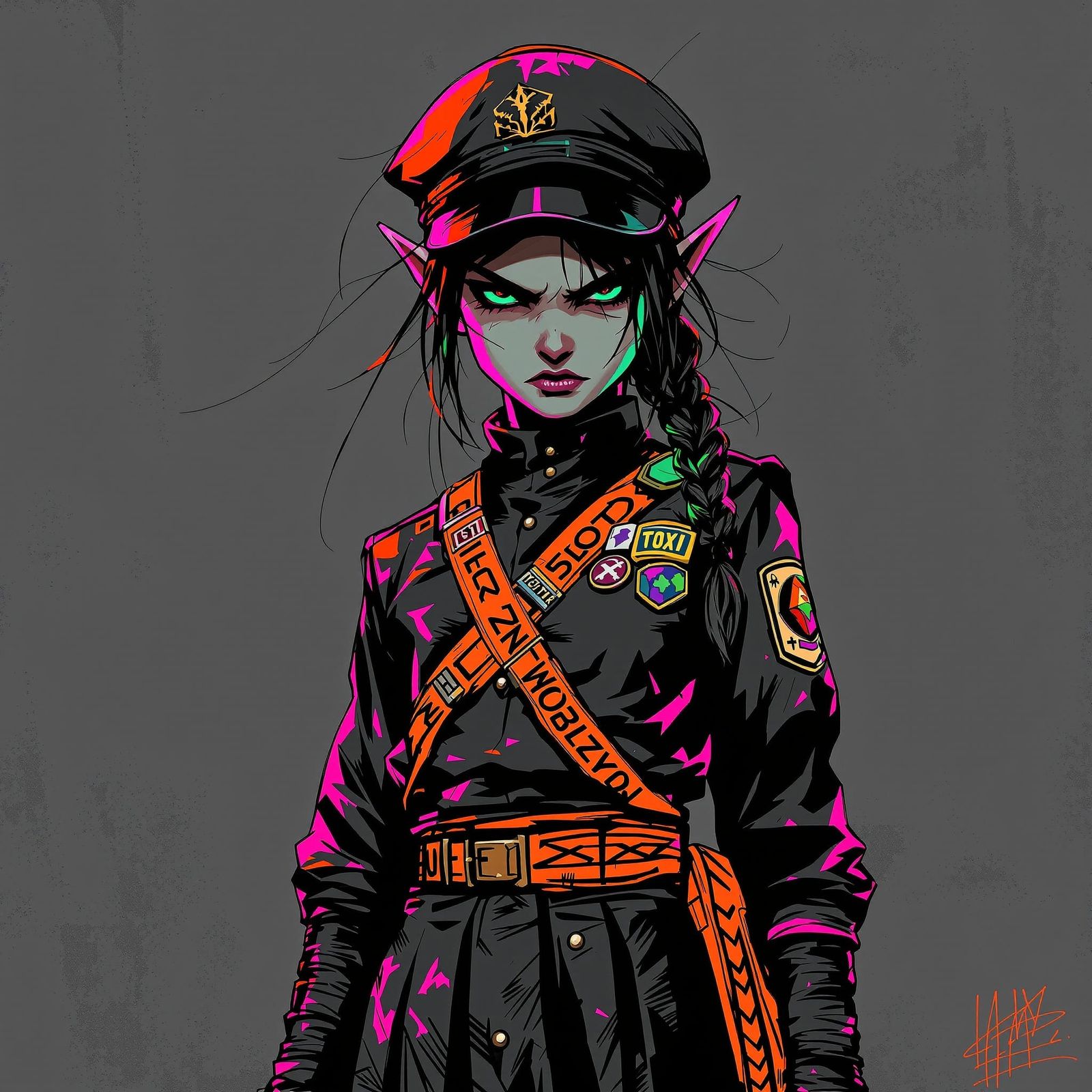 Cyberpunk Elf Ninja with Scowl in Graphic Novel Style