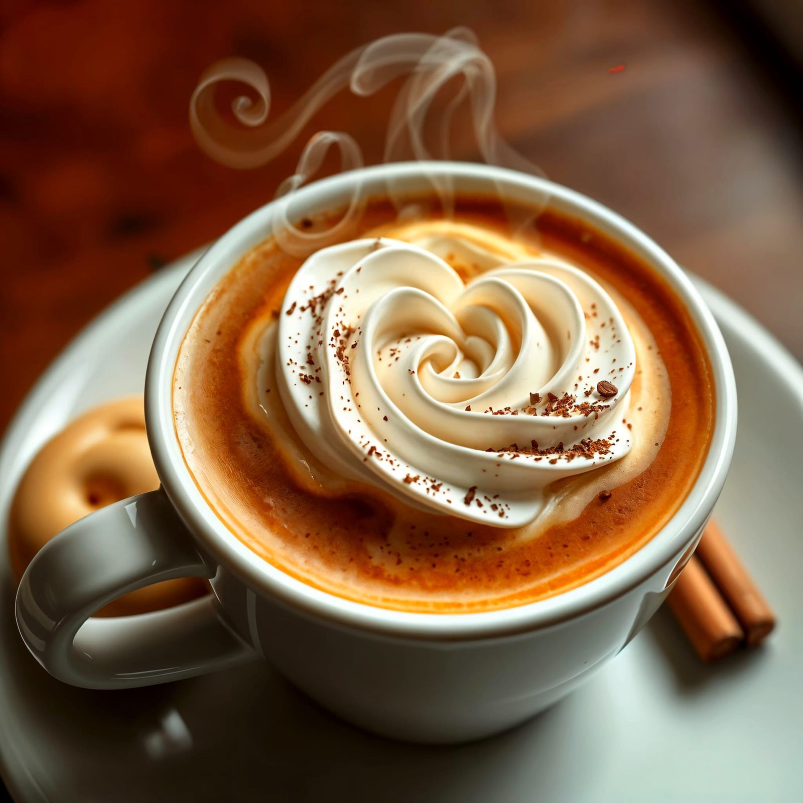 Latte Art Rose in Coffee Cup with Biscuit