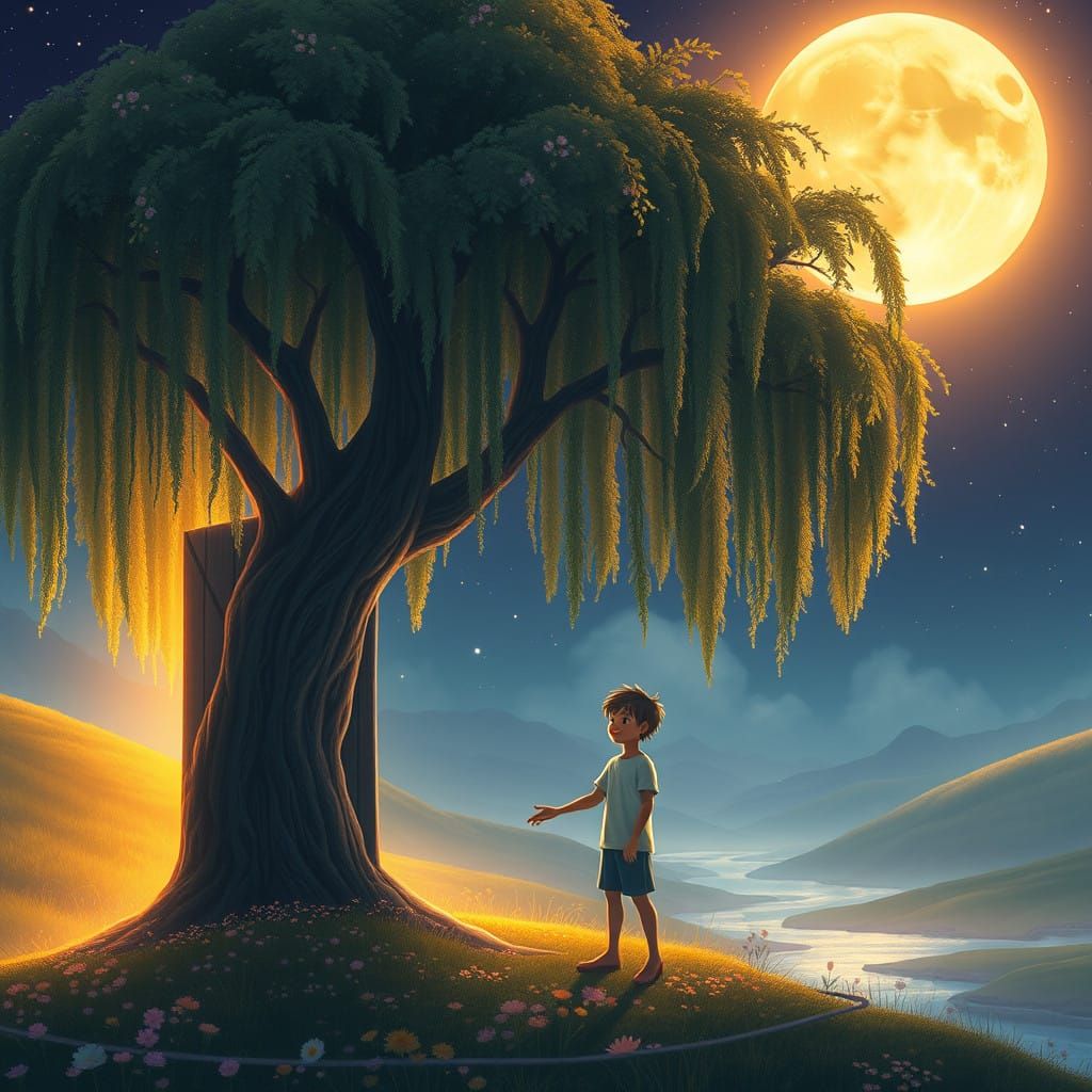 Ethereal Encounter Under Starlit Celestial Doorway