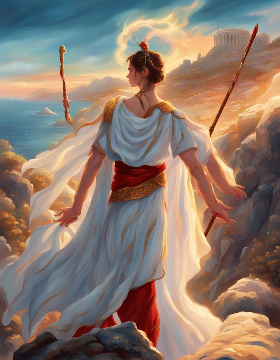 Greek Witch on Aegean Coast in Fantasy Art Style