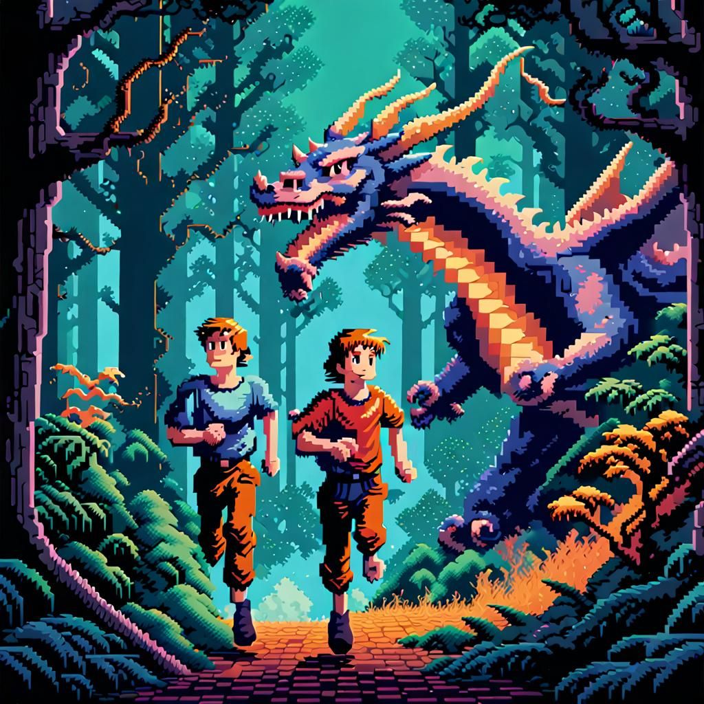 Pixelated Brothers Lionheart and the dragon Katla