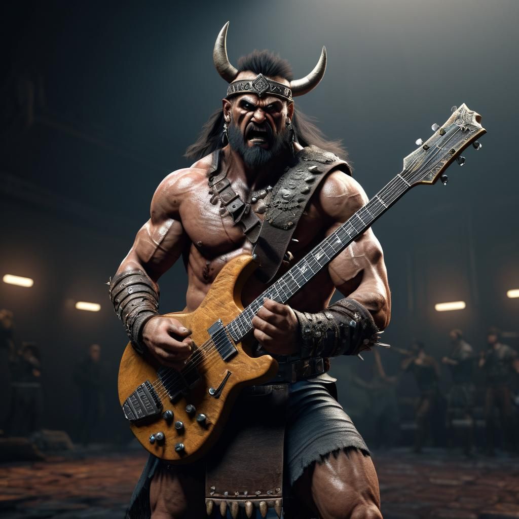 Hyperrealistic Barbarian Musician Ready for Battle