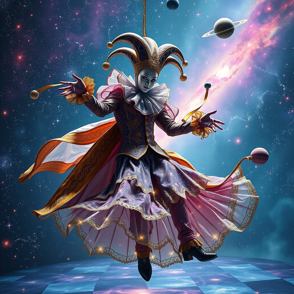 Celestial Jester Performs in Cosmic Spectacle