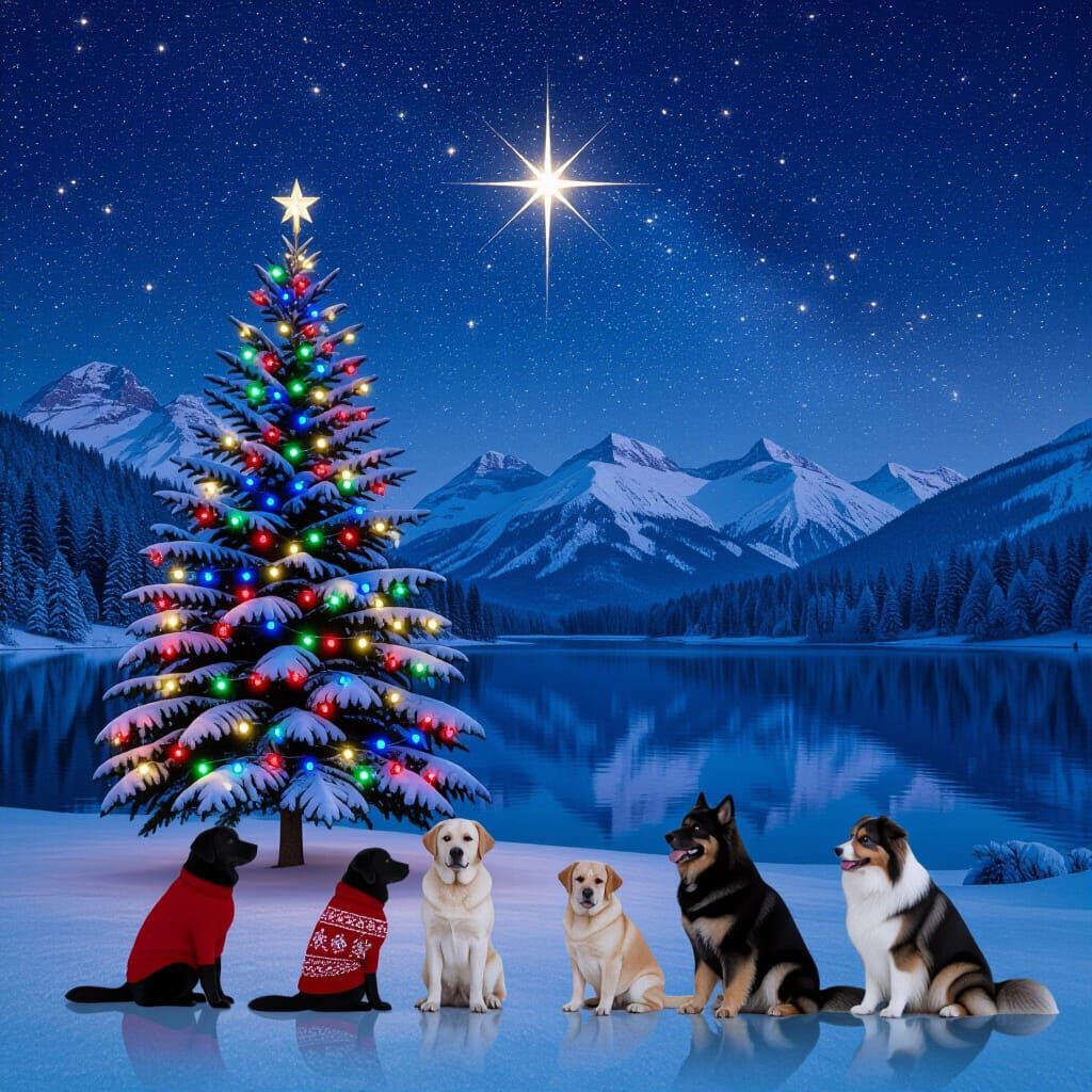 Magical Star of Bethlehem over Christmas Tree