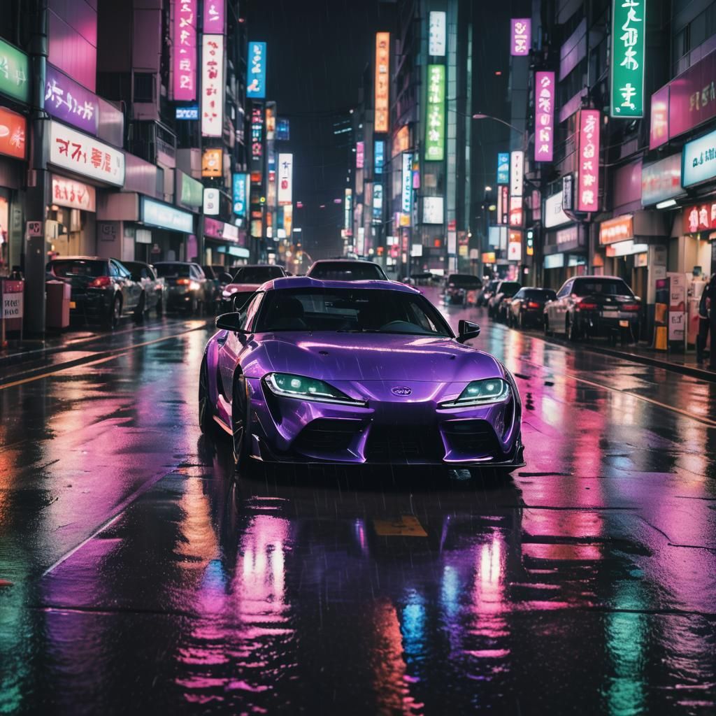 Toyota Supra Drifting Through Neon Tokyo Street
