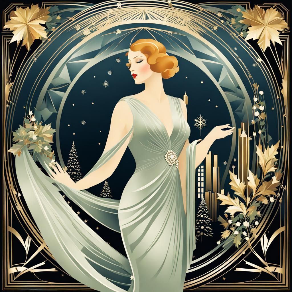 Art Deco Woman Personifying Winter Season