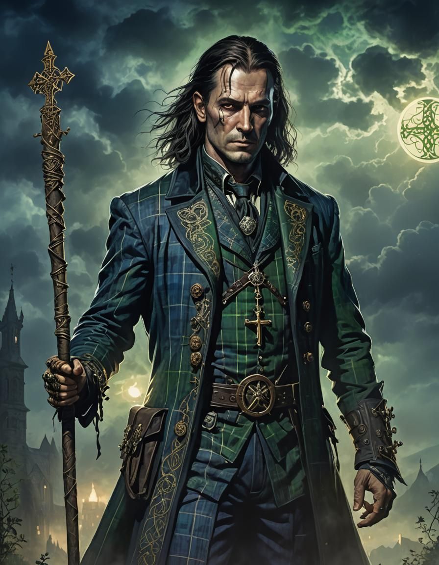 Celtic Vampire Hunter in Moonlight: Gothic Concept Art