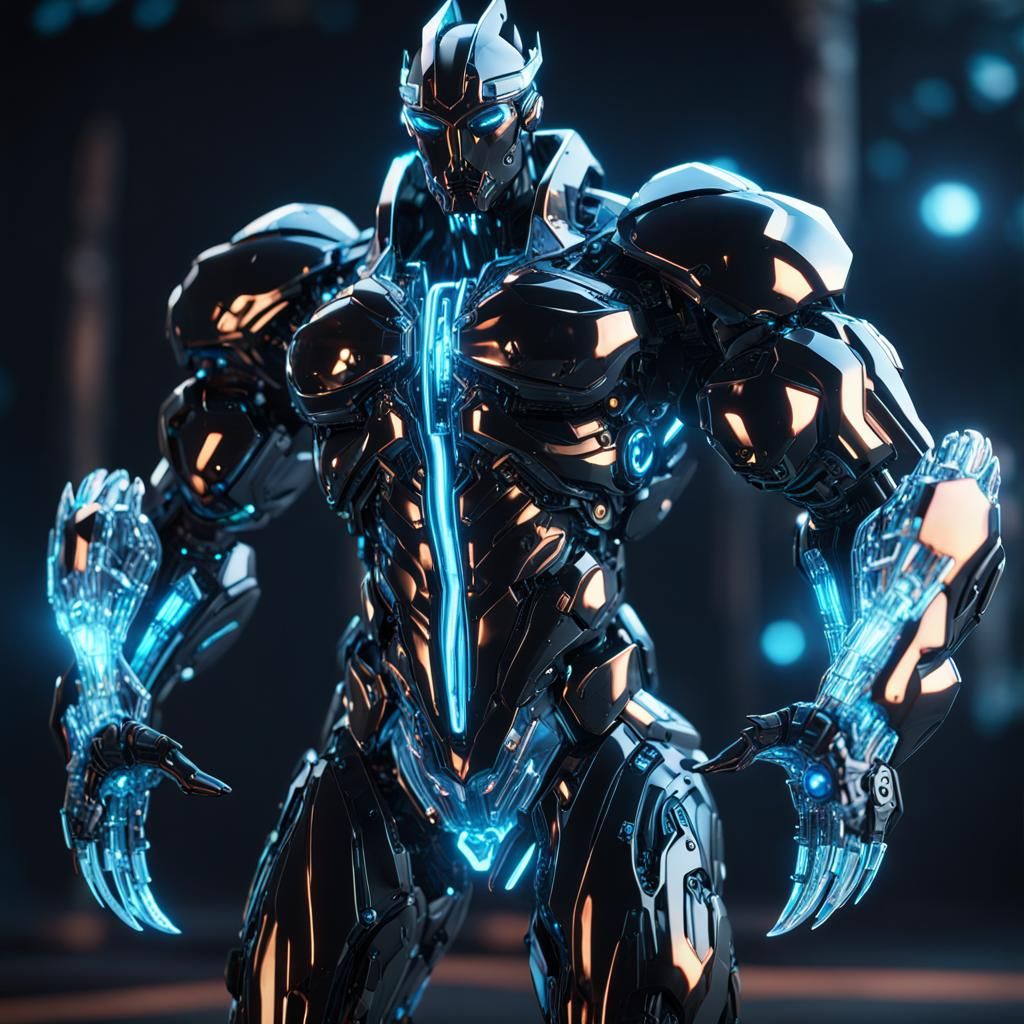 Crystal Centaur with Bioluminescent Flames in Sci-Fi Style