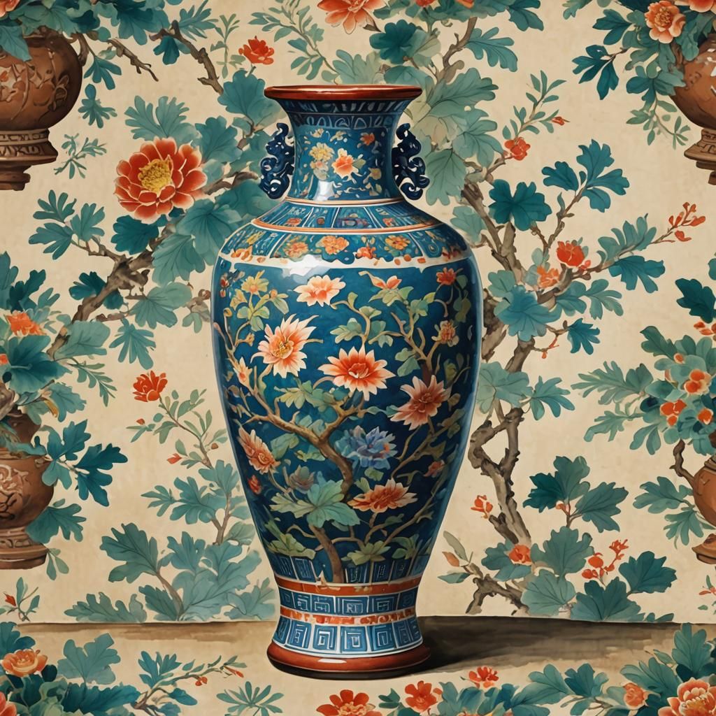 Ming Dynasty Vase in Gouache Style