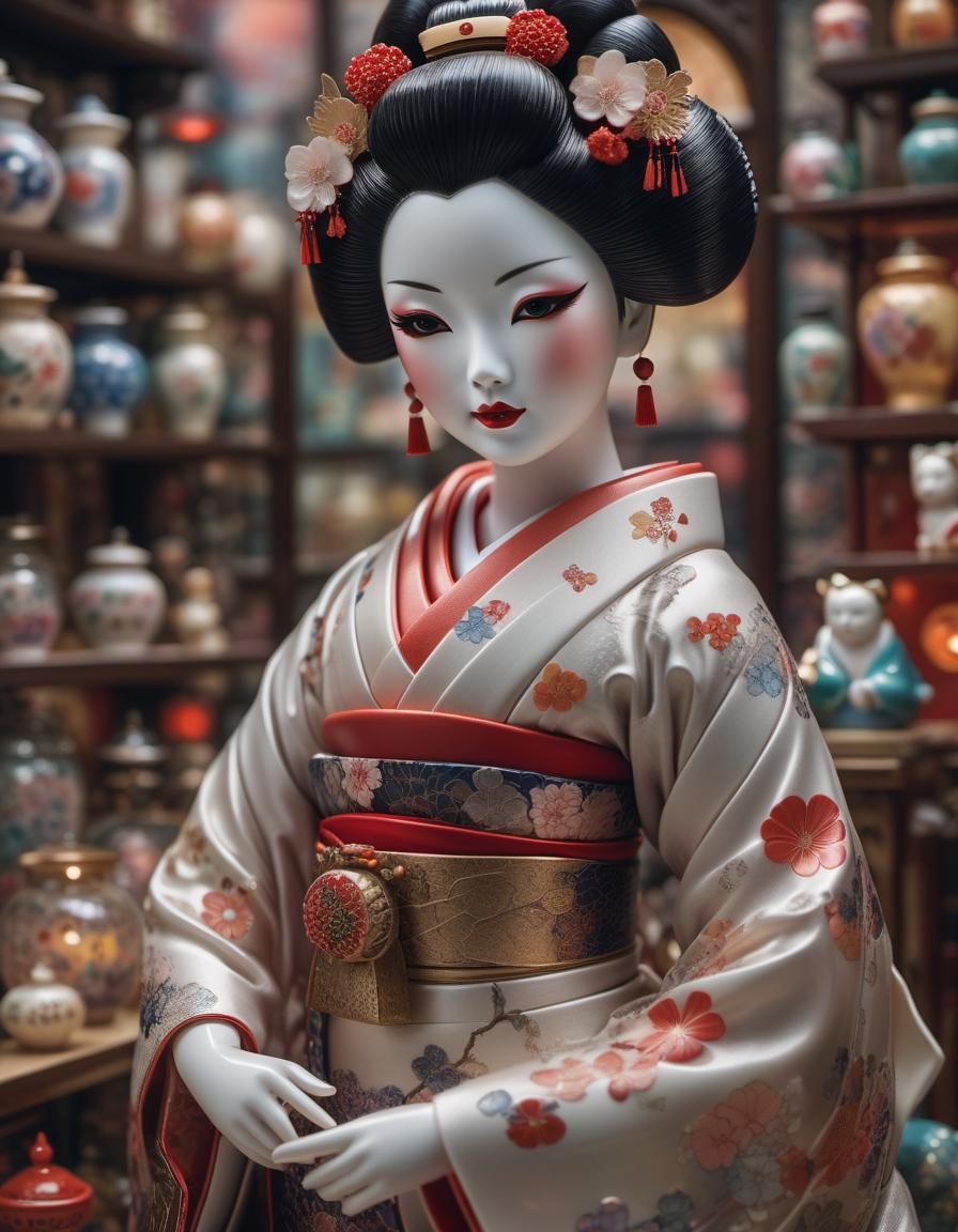 Porcelain Geisha Doll in Toy Store