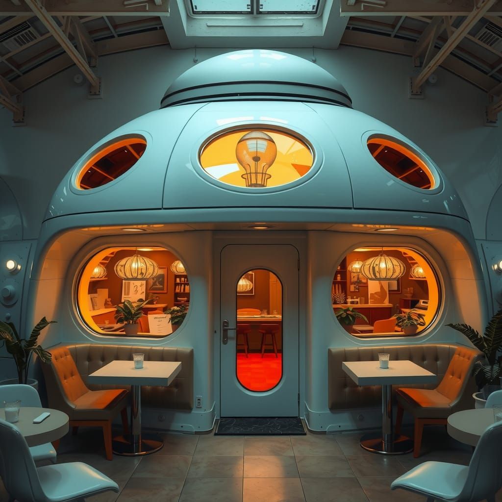 Cozy UFO Cafe With Laser Windows And Floating Door