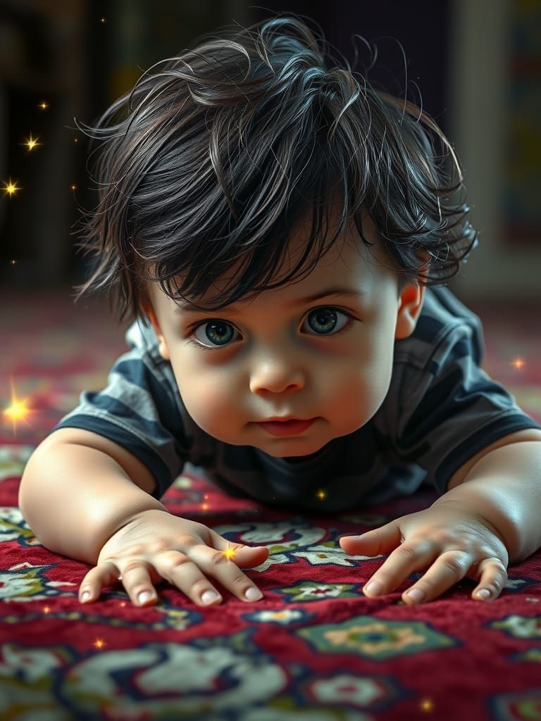 Toddler Explorer With Magical Sparkles, Hyperrealistic Conce...