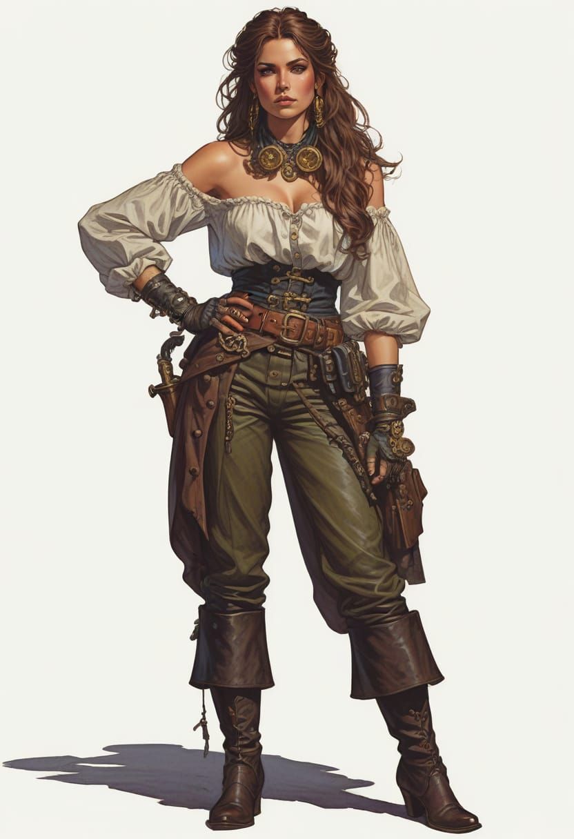 Steampunk Pirate Woman in 18th Century Fantasy Illustration