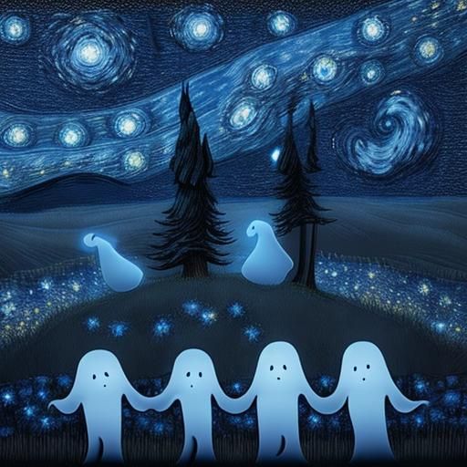 Magical Ghosts in Starry Night Style