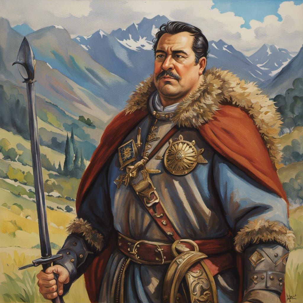 Medieval Mayor Portrait in Studio Ghibli Watercolor Style