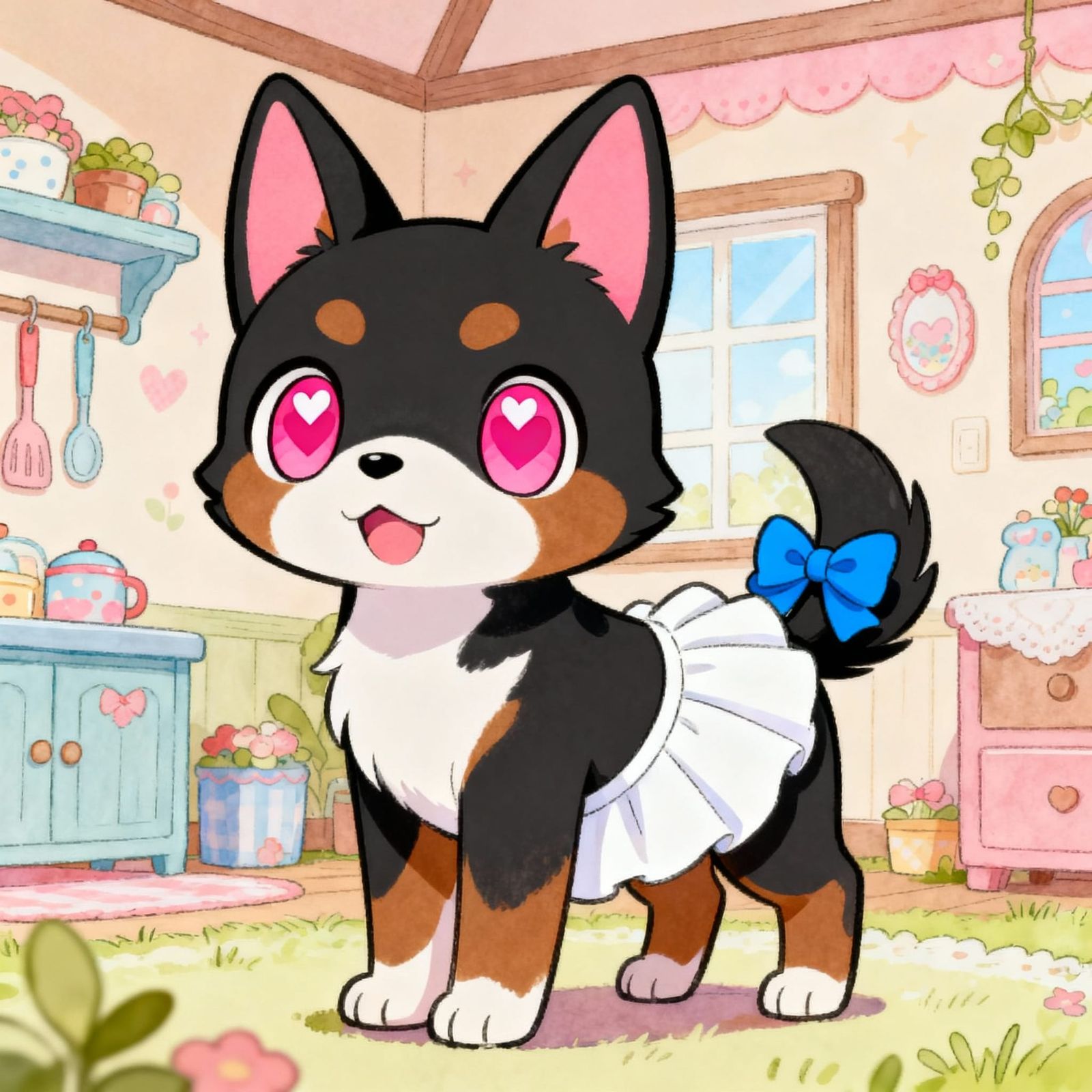 Kawaii Dog in Cute House, Precure Anime Style