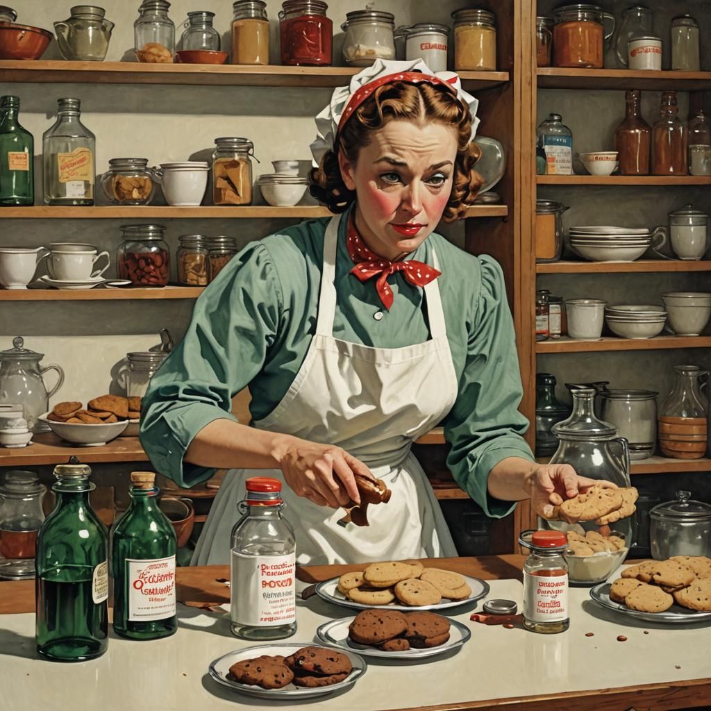 Housewife Baking Cookies in Norman Rockwell Style