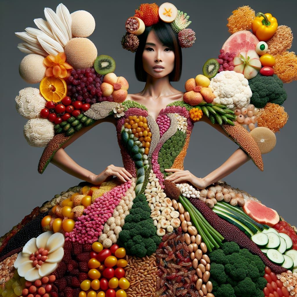 Fashionable Woman's Dress Made of Food Items