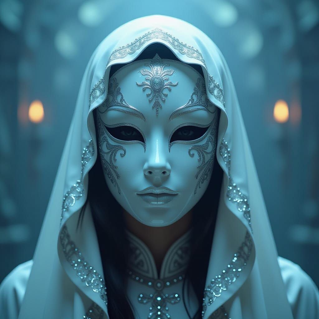 Opalescent Mask in Dreamlike Mystical Environment