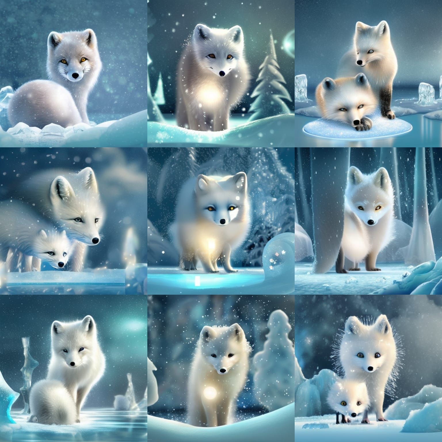 Baby Arctic Fox in Snowy Landscape, Digital Art