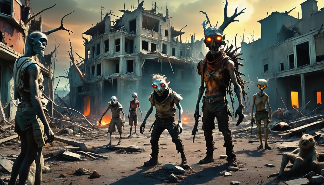 Surreal Post-Apocalyptic Landscape with Mutant Creatures