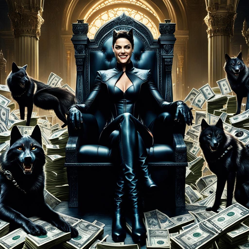 Catwoman on Throne with Wolves: Digital Matte Painting