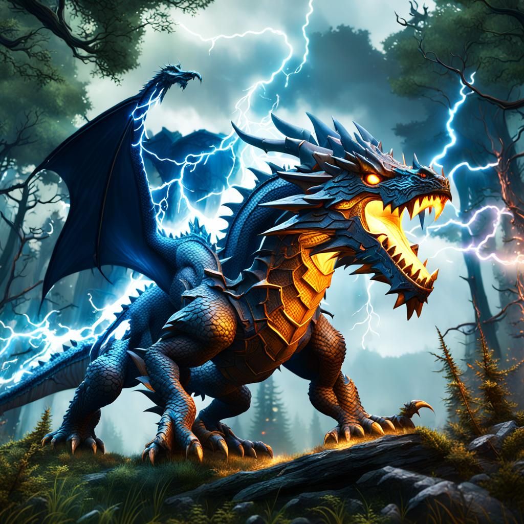 Lightning Dragon Strikes Forest: Fantasy Concept Art