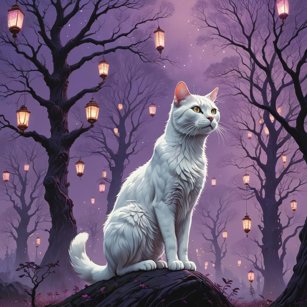 Gemstone Cat in Dystopian Landscape