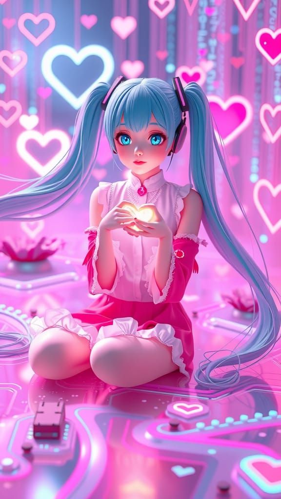 Digital Goddess in Neon Dreamscape