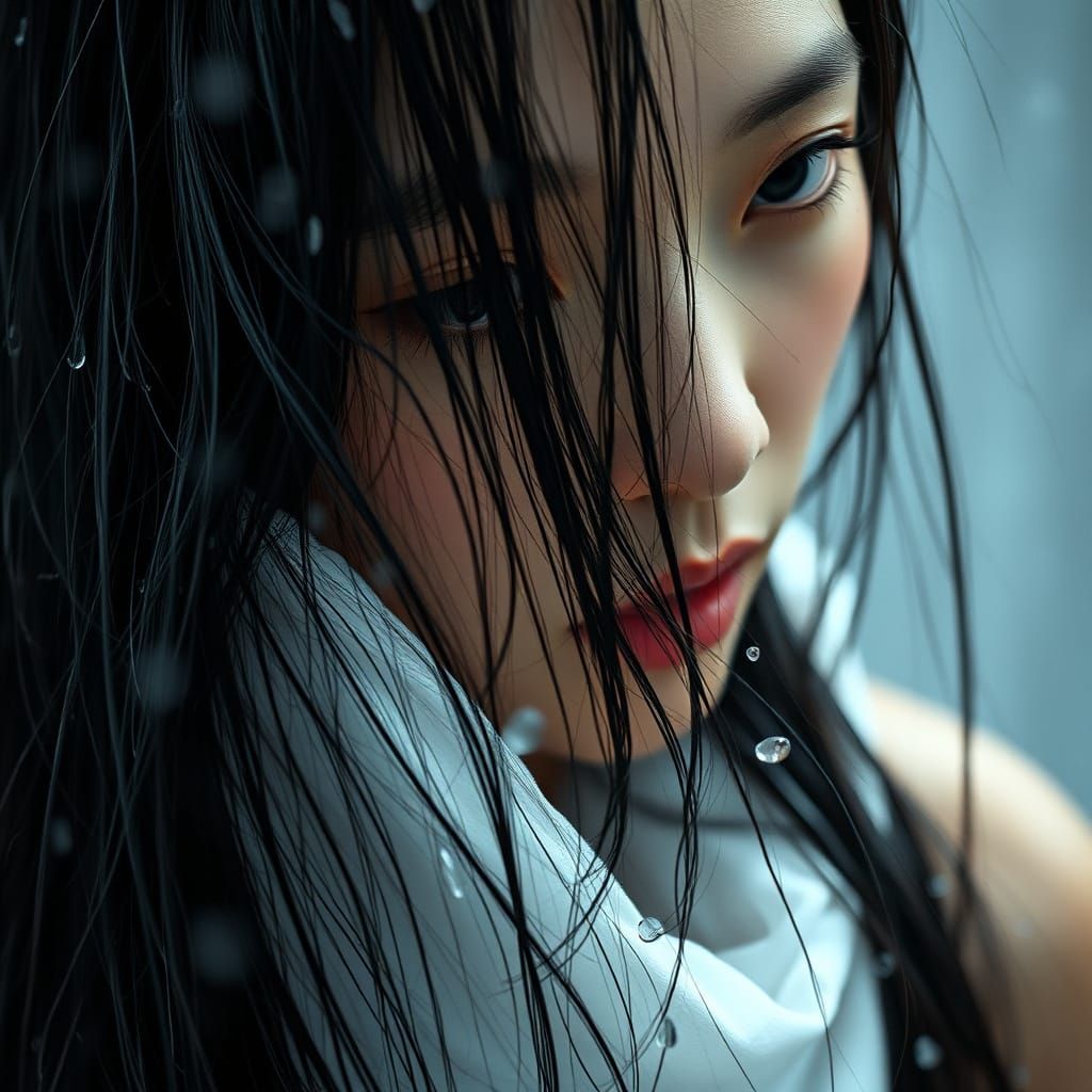 Yang Mi Portrait in Rain: Cinematic Macro Photography