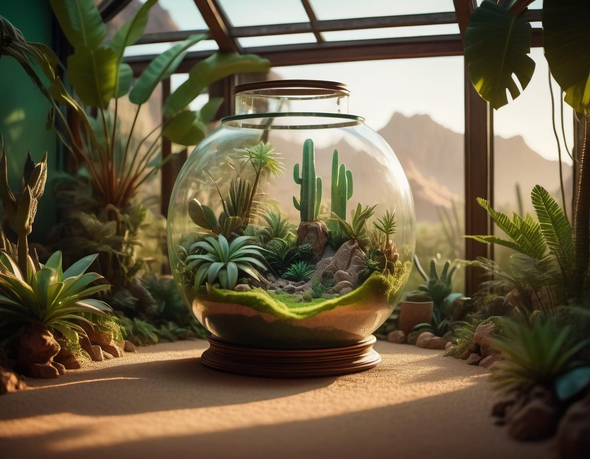 Tropical Terrarium Oasis in Desert Landscape