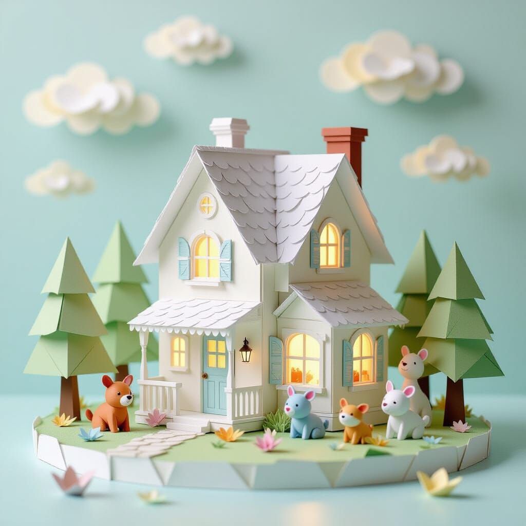 Whimsical Paper Art Diorama of a Fantastical House