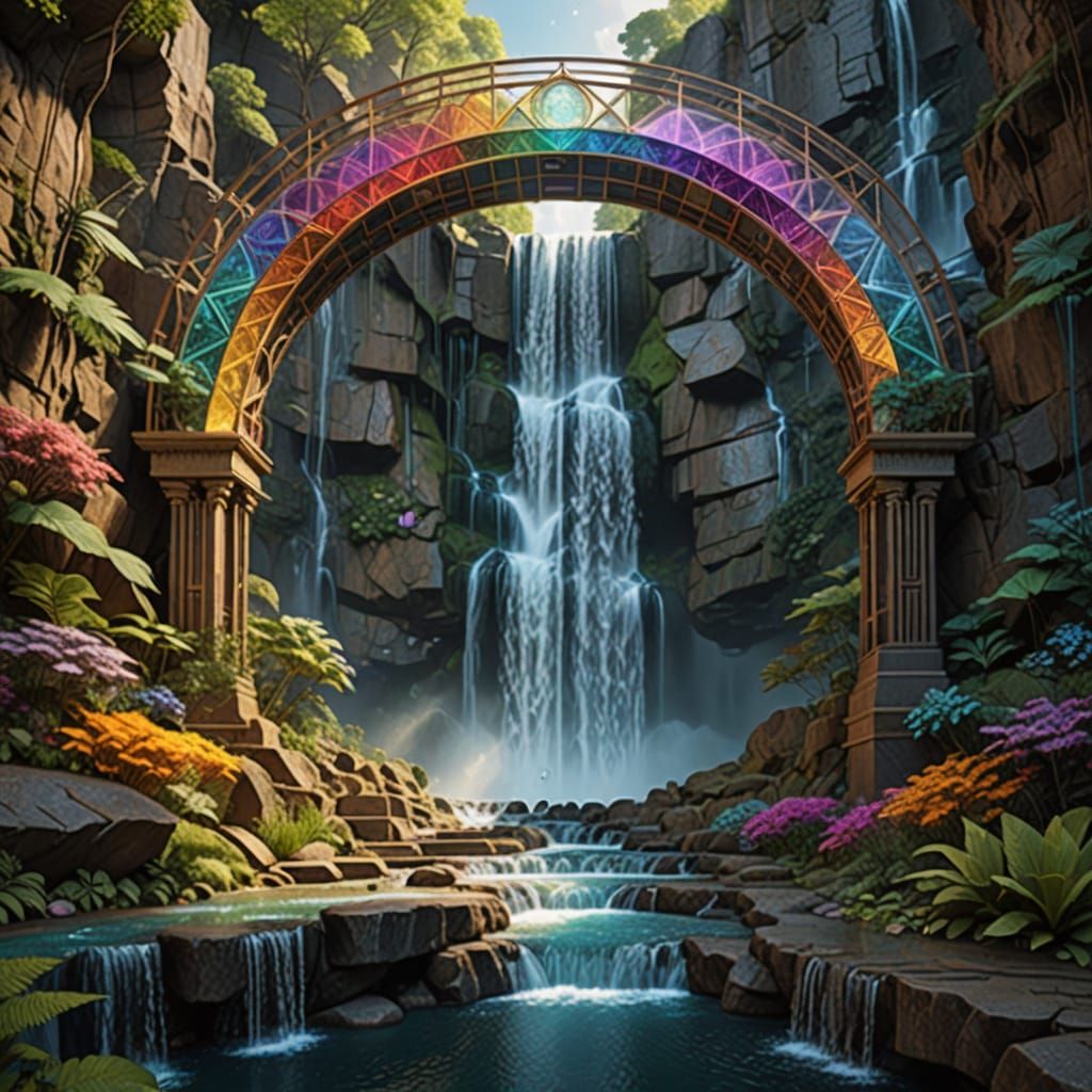 Cosmic Fibonacci Bridge in Vibrant Sacred Geometry