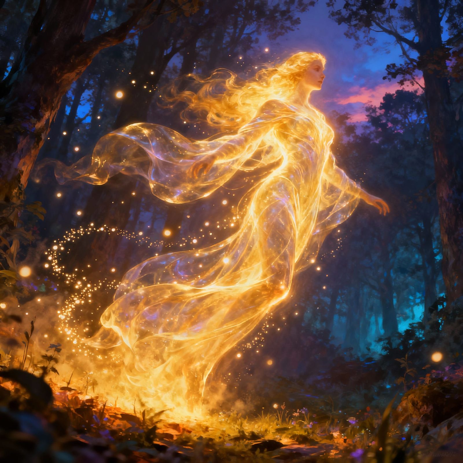 Ethereal Light Being in Enchanted Forest