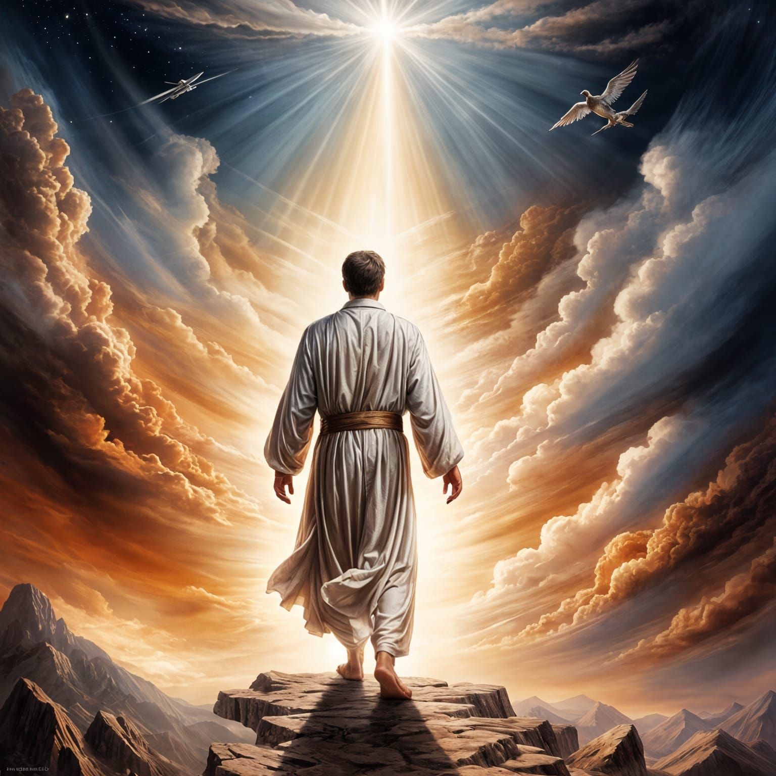 Man in Heavenly Rapture, Illuminated by Flickering Light