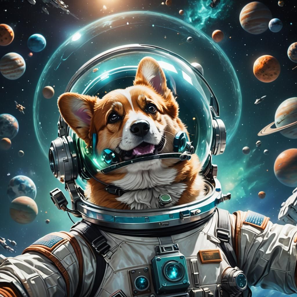 Corgi Astronaut in Zero Gravity: Pixar-Style Concept Art