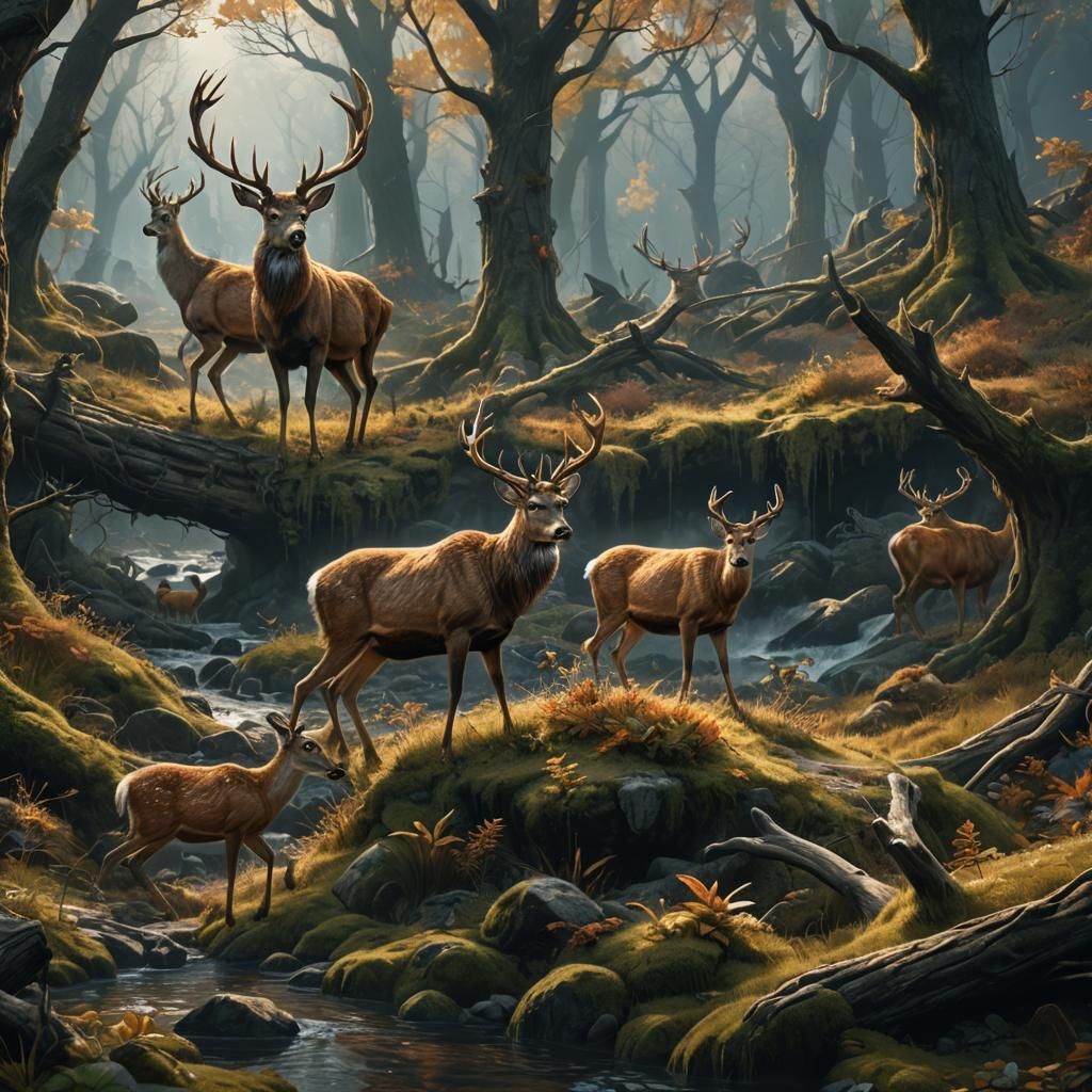 Detailed Matte Painting of Deer Hunting Scene