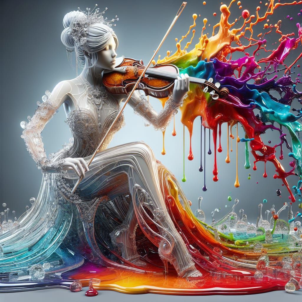 Glass Violinist in Vibrant Dance